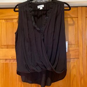 NWT Velvet By Graham and Spencer Sleeveless Lace Neck Wrap Blouse in Black Small